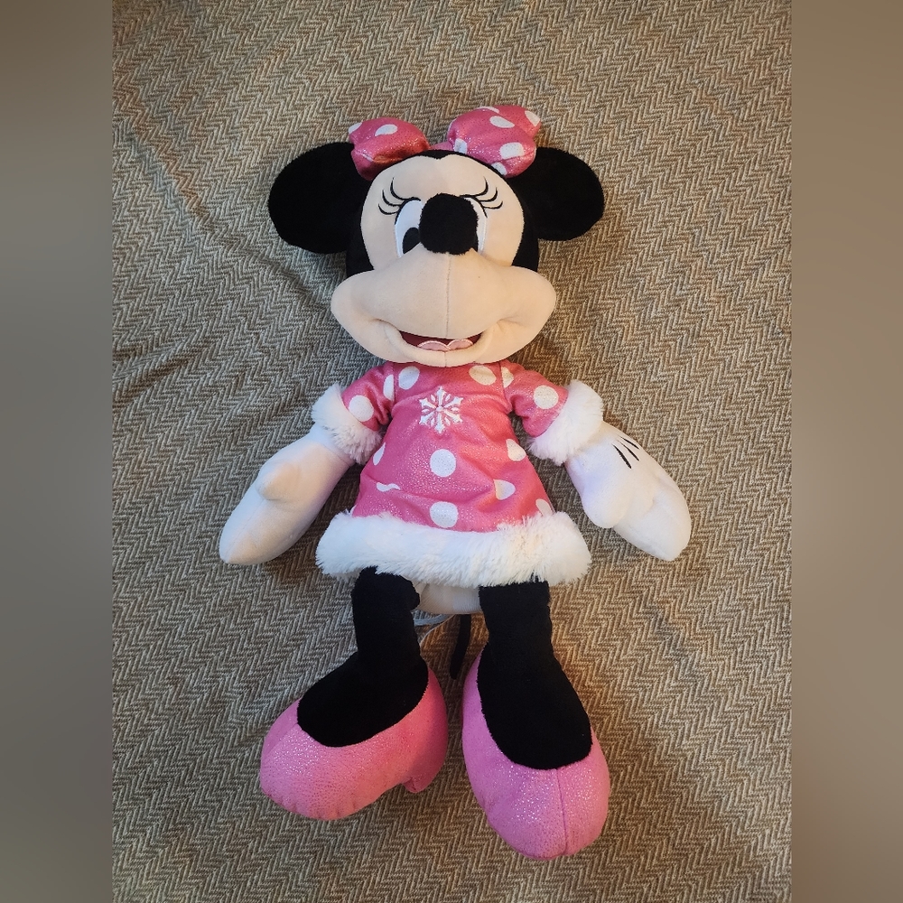 Disney Minnie Mouse Pink Snowflake Dress With Bow 24" Stuffed Animal Plush